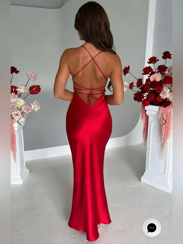 Babyboo NWT Medium Vibrant Red Satin Maxi Dress Elegant Baddie Formal Party - Image 2