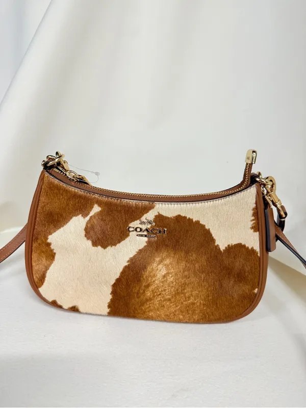 NWT COACH Teri Shoulder Bag In Haircalf With Cow Print CDW45 Gold/Cow Multi - Image 5