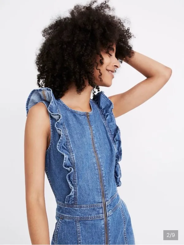 Madewell Denim Ruffle-Sleeve Zip-Front Jumpsuit Stretch Indigo 00 - Image 2