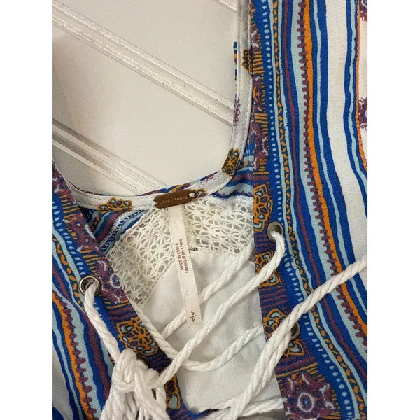 Free People Rain Shine Printed Lace-Up Swing Dress Floral Stripe Boho Mini Sz S - Image 7