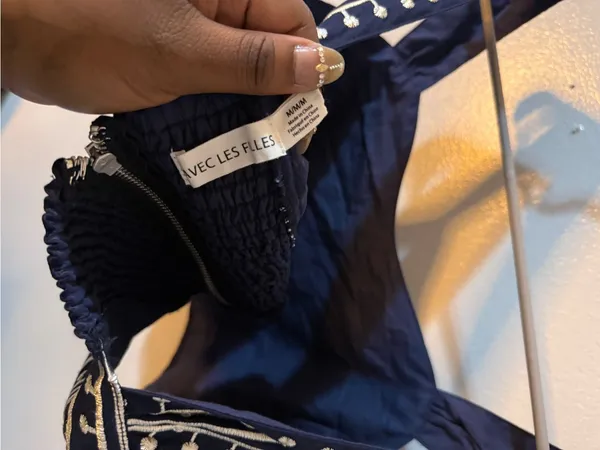 Avec Les Filles Navy Strapless Embroidered Crop Dress Top - Image 3
