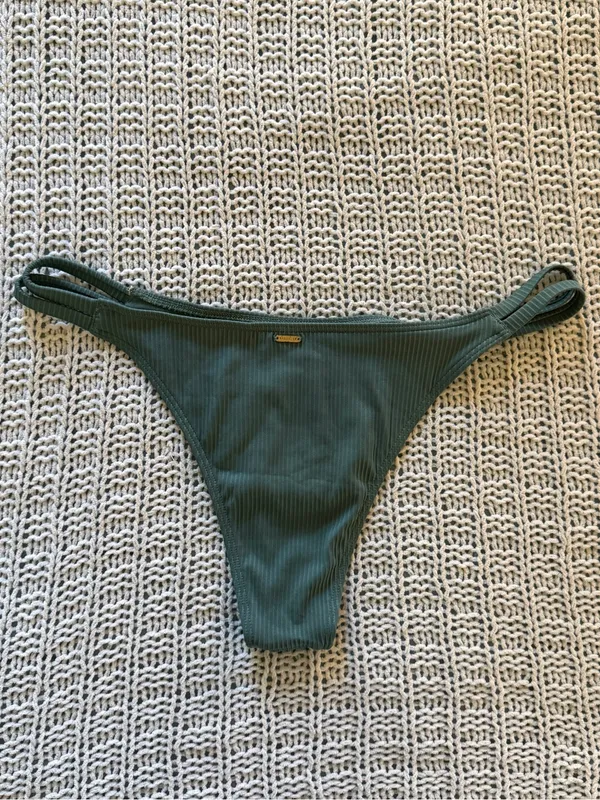 Hollister Ribbed Deep Olive Green Bikini Bottom Cheeky Cutout Medium Swimwear - Image 2