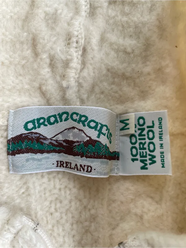 Aran Crafts Ireland 100% Wool Zip Up Chunk Knit, Size M - Image 3