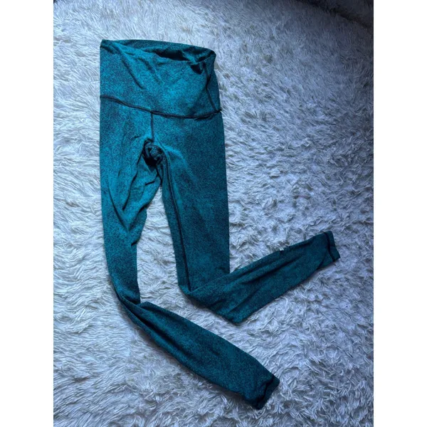 Lululemon High Rise Leggings Teal Black Space Dye Heathered Size 4 Yoga Pants‎ - Image 3