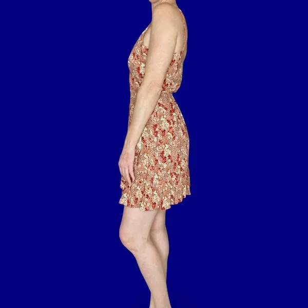 Free People Intimately Orange Red Ditzy Floral Mini Wrap Dress - Image 5