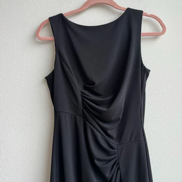 Vince Camuto Cocktail Black Sheath Dress Cowl Neck Ruched Size 6 Small Office - Image 2