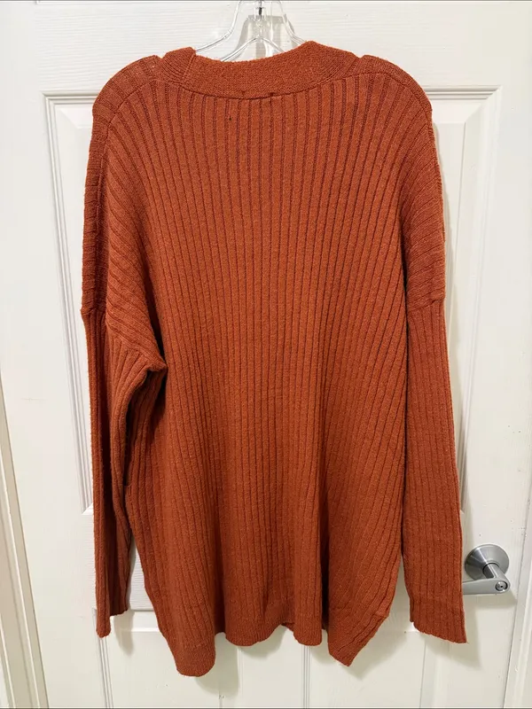 Free People Movement Medium Rust Orange Ribbed Button-Front Women's Cardigan. - Image 9