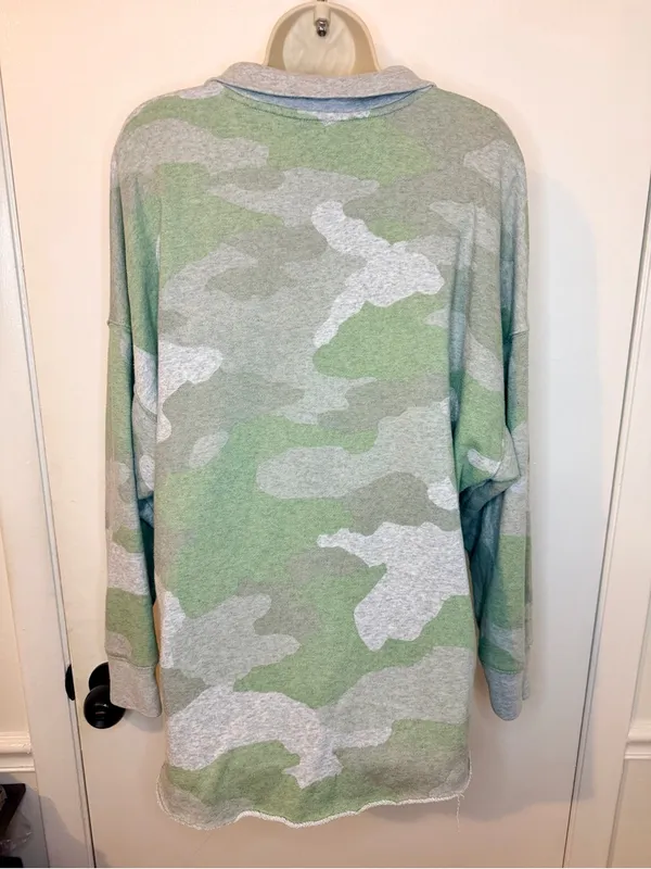 Aerie Large Sage Green Camo Half Zip Pullover Sweatshirt Oversized L - Image 7