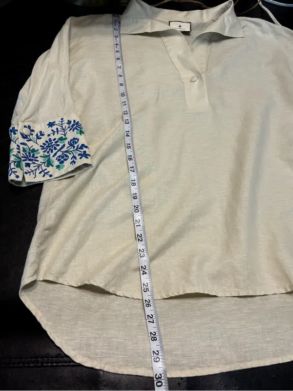 Tuckernuck Tan Floral Cuff Cotton Linen Willow Blouse size XS - Image 13