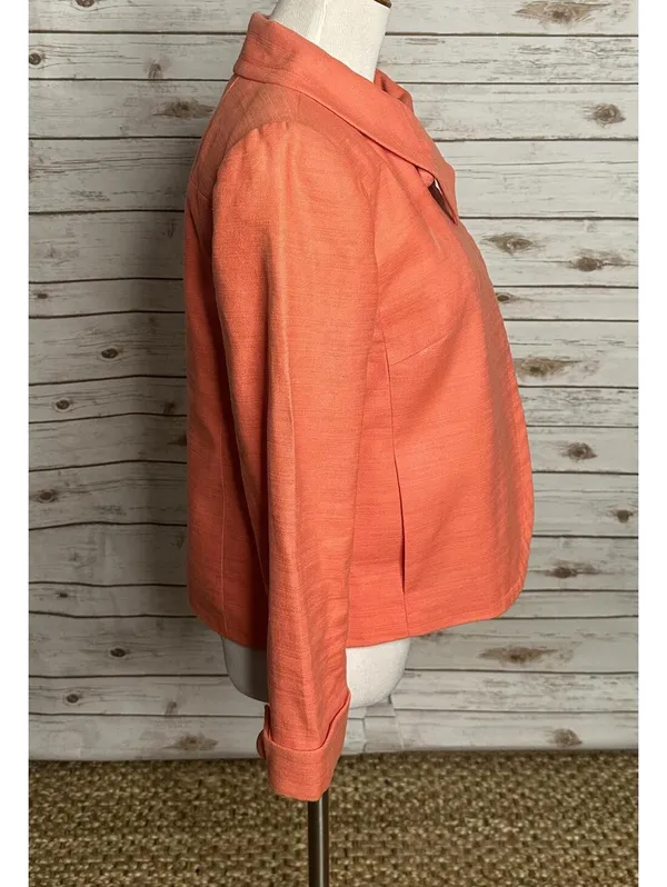 J.Crew coral linen-cotton textured structured collar cropped jacket Size 10 - Image 4