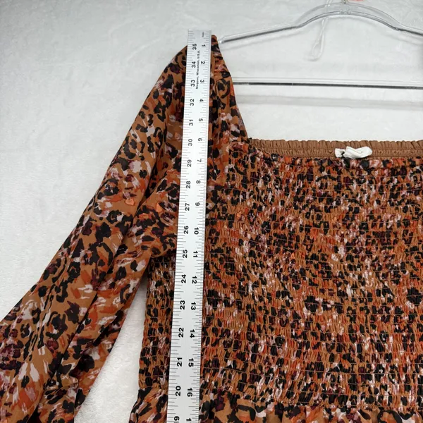 Beach Lunch Lounge Smocked Midi Dress Animal Print Long Sleeve‎ Casual XL - Image 3