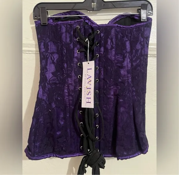 Daisy Purple and Black Lace Front Zipper corsets - Image 3