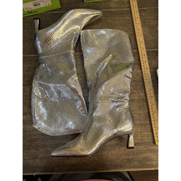 Steve Madden Newlyn Knee High Boot‎ Pointed Toe Womens Silver Size 6 - Image 3