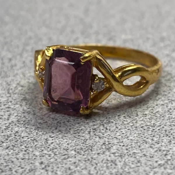 Elegant 14k Gold Plated Emerald Cut Amethyst Cocktail Ring Size 9 - Image 7