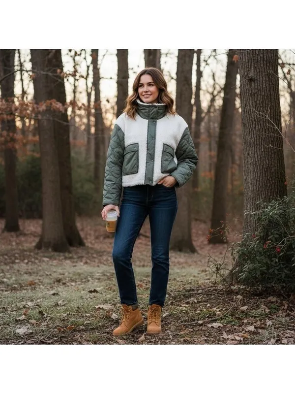 Athleta Quilted Sherpa Fleece Hybrid Jacket XL Sage Green Gorpcore, Quiet Luxury - Image 2