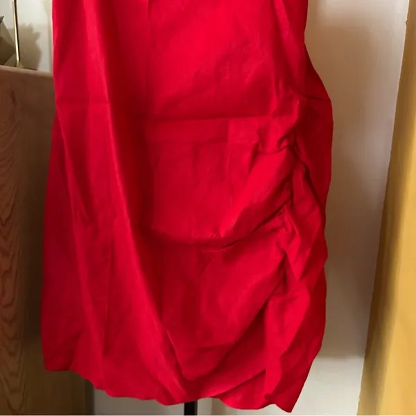 J.Crew Collection Side-Ruched Dress Stretch Linen-Viscose Blend Red Plus Size 24 - Image 3