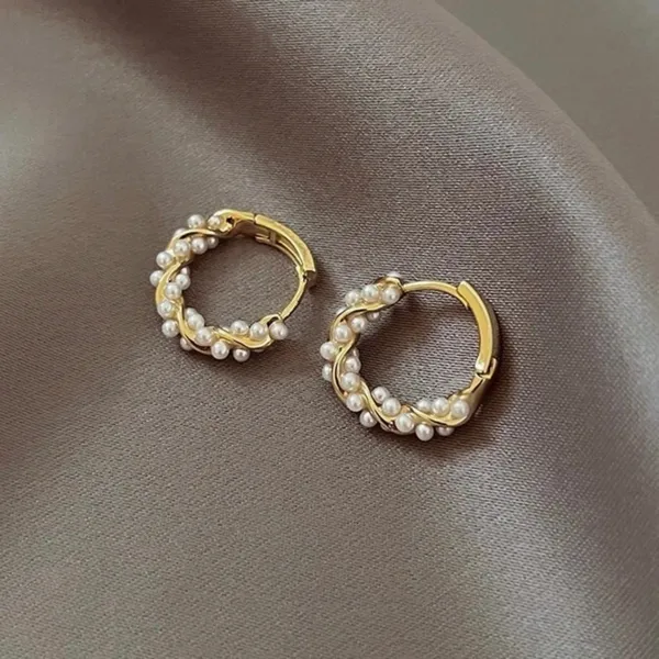 18K Gold Plated White Pearl Hoop Earrings for Women - Image 3