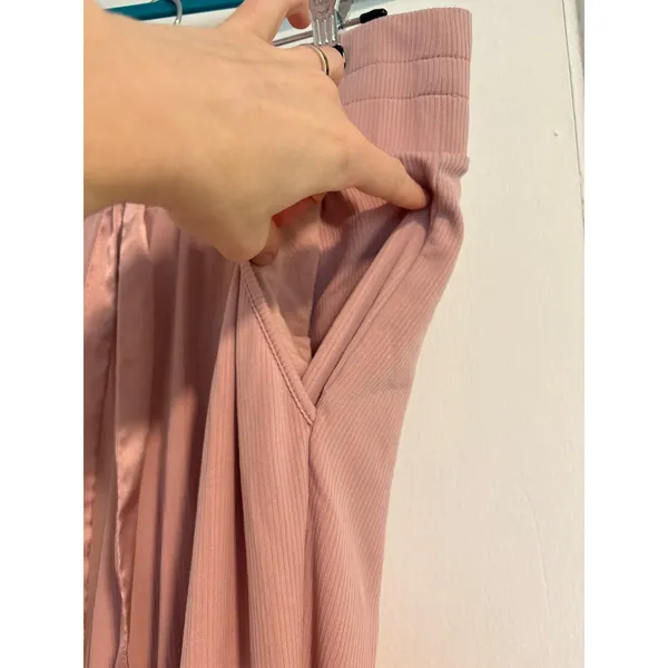 Victoria's Secret Ribbed Jogger Pants Pink Satin Drawstring Lounge Sleepwear M - Image 3
