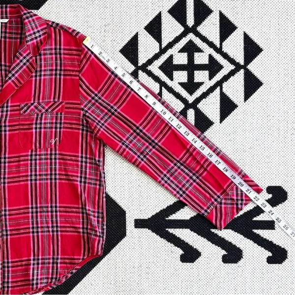 Victoria’s Secret Flannel Long PJ Set in Lipstick Bold Lurex Plaid Small - Image 6