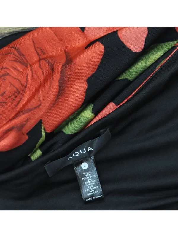 NWT Aqua Womens Knit Rose Jersey Cowl Neck Dress IDO14215 Red / Black L - Image 4