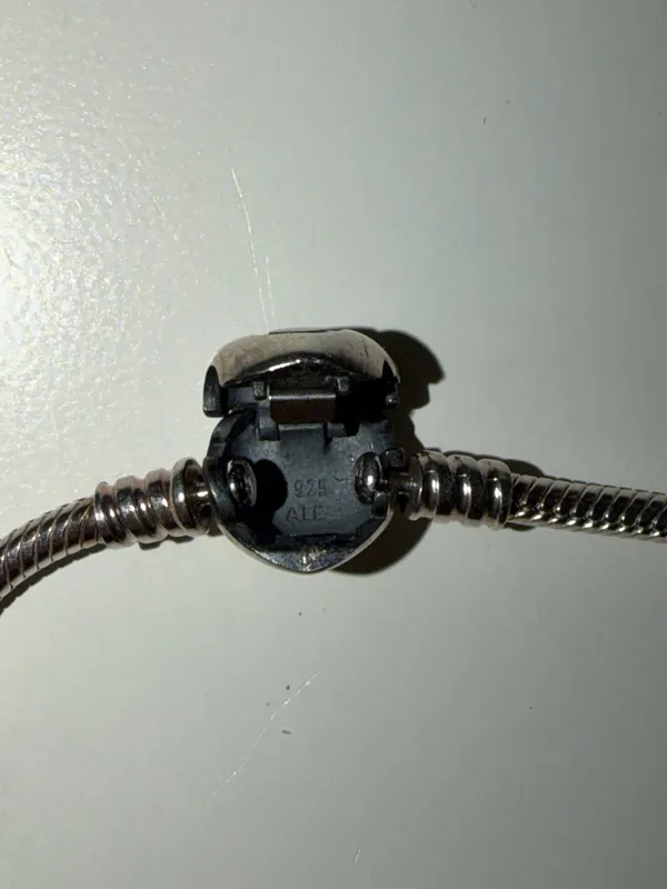Pandora Sterling Silver Bracelet Snake Chain Heart Clasp 925 Charm - Image 5