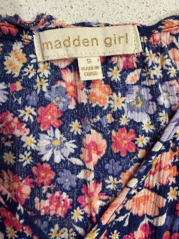 Madden Girl Navy Floral Smocked Waist Mini Dress Size Small - Image 5