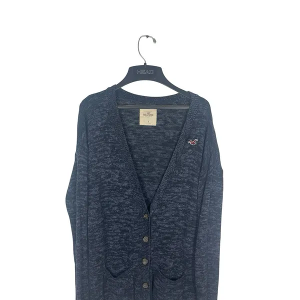 Hollister Navy Knit Cardigan Button Up Logo V-neck Sweater S Granpacore Cozy - Image 4