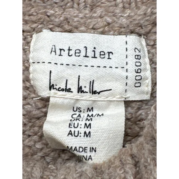 Artelier Nicole Miller Fair Isle Mock Neck Sweater Medium Brown Nordic Yoke Knit - Image 7
