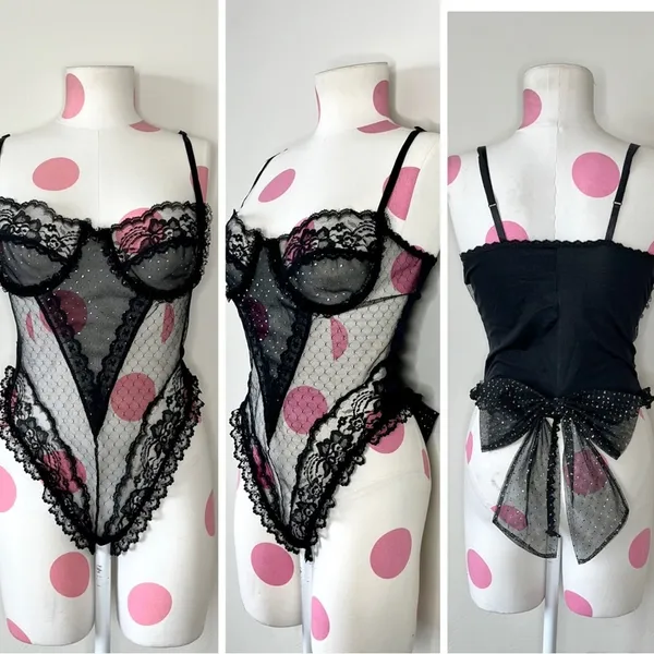 Vintage Gothic Teddy Lingerie Black Size M - Image 3