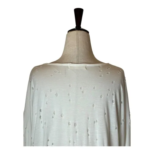 Trouble At The Mill‎ Shirt Women Medium White V Neck Distressed Long Sleeve Tee - Image 4