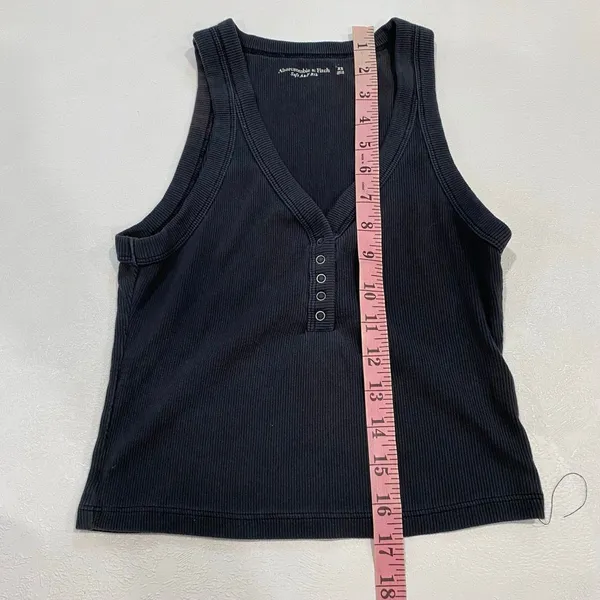 Abercrombie & Fitch XS Black Ribbed Henley Tank Top Y2K Fitted - Image 7