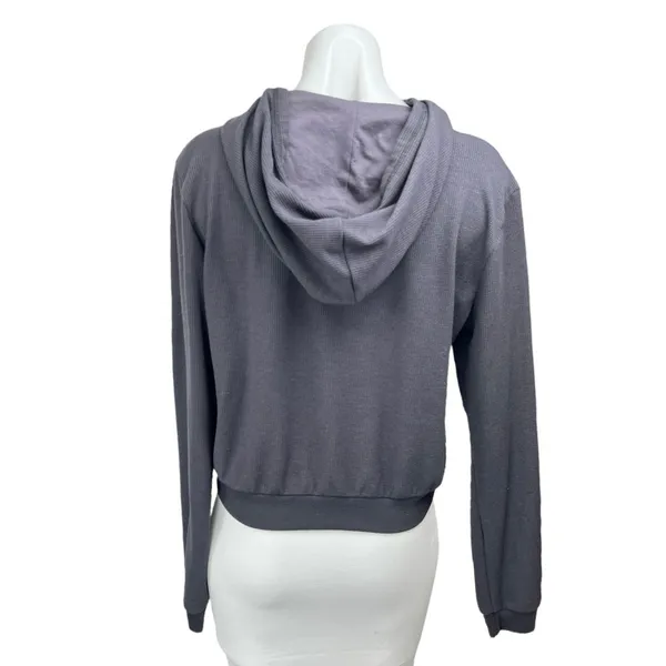 Fabletics Women's Gray Waffle Knit Long Sleeve Hoodie Hooded Sweatshirt Top M - Image 2