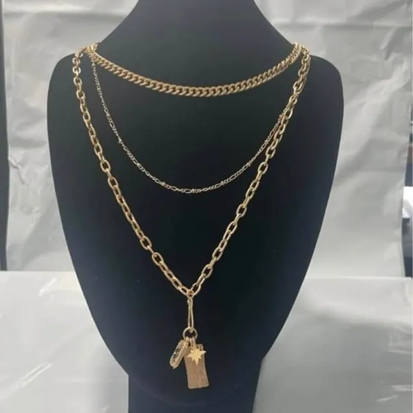 Universal Threads Semi-Precious Stone & Rectangular Charm Layered-Worn Gold-195994781971 - Image 4