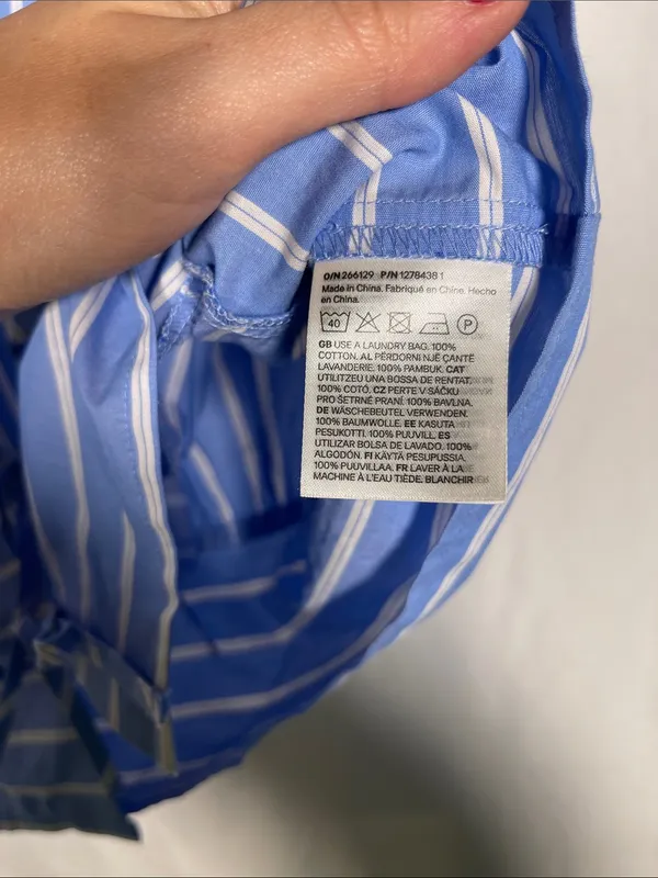 H&M Womens Tie Front Poplin Blouse Blue White Stripe Xl New With Tags - Image 4