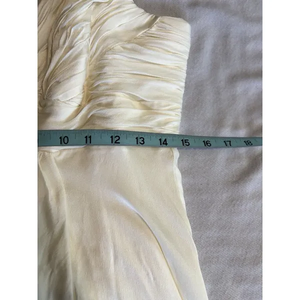 Anne Klein Silk V-Neck Midi Dress Champagne Gathered Zip‎ Flowy Size 12 - Image 6
