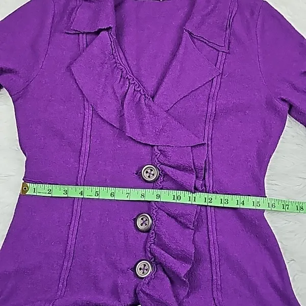 Nic + Zoe -753‎ Women's Magenta Buttoned Ruffled Dress Coat Size Small - Image 7