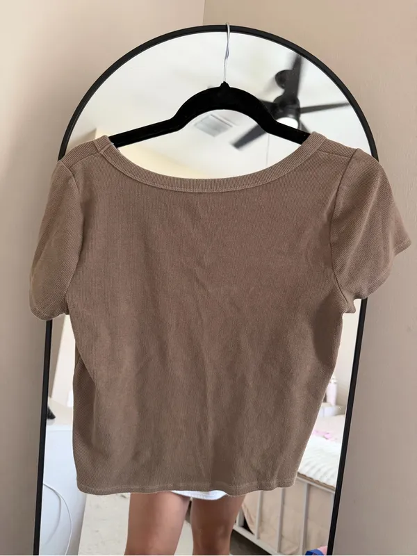 Hollister Scoop Neck Short Sleeve Top - Brown Taupe - Image 4
