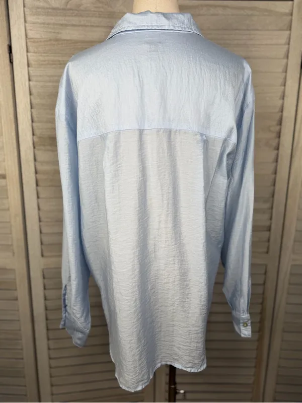 A NEW DAY Blue Pinstripe Lightweight Oversized Button Down Shirt Women's-Medium - Image 2