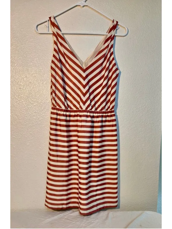 LOFT Women’s XS Rust & Cream Striped Sleeveless Maxi Dress - Image 2