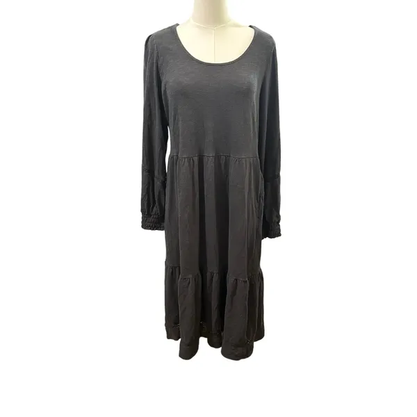 Canyon Retreat dark grey linen blend midi dress medium modest - Image 2