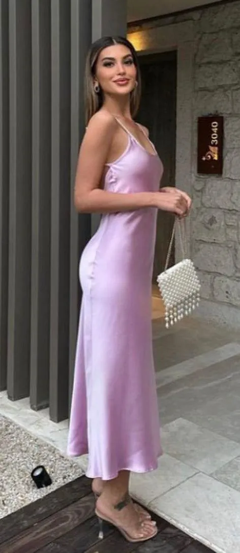 Zara Satin Effect Dress Maxi Midi Slip Bodycon Wedding Party Coctail - Image 9