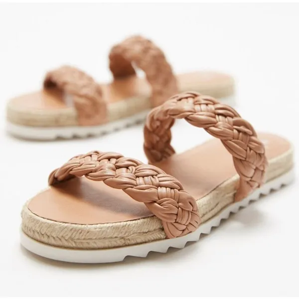 Marc Fisher Sandals Size 7.5‎ Tan Leather Jaimee Espadrille Double Strap - Image 8