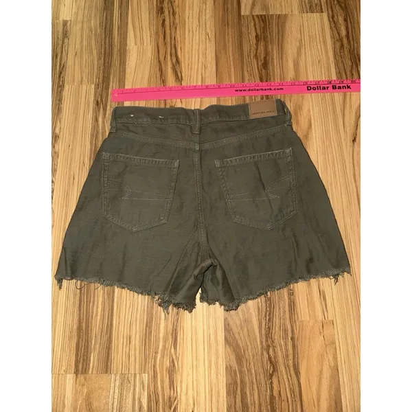 American Eagle Sz 4 Green Denim Distressed Highest Rise Mom Short Frayed‎ - Image 5
