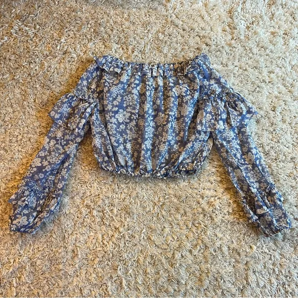 LoveShackFancy Ruffle Popover Blouse Top in Biscay Blue Size XS - Image 6