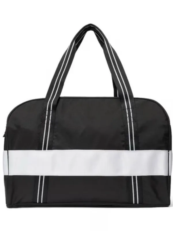 Pink Travel Duffel Bag with Striped Strap - Image 2