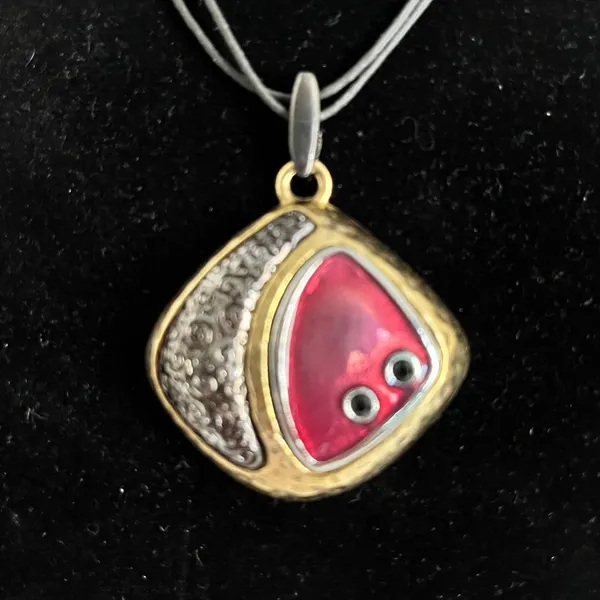 Chico's Abstract Geometric 90s Enamel Pendant Necklace Y2K Boho Leather Strap - Image 6