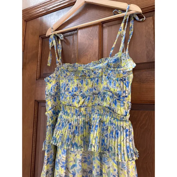 ASTR The Lind Floral Pleated Maxi Dress in Blue Yellow Floral Size Small NEW - Image 7