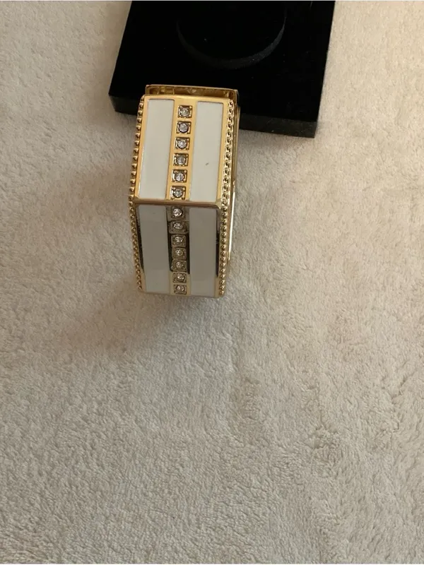 Gold and White Hexagonal Crystal-Trim Bracelet - Image 5