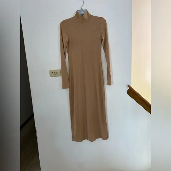Charles Henry Ribbed Sweater Dress Turtleneck Side Slit Mocha NWT Size XS - Image 5