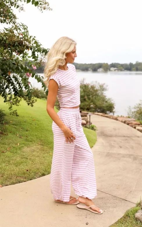 Coco Lily Stripe Jogger Top and Pant Set - Lavender - Image 3